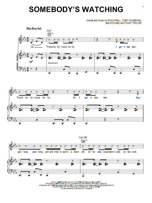 Rockwell Somebody's Watching sheet music notes and chords arranged for Piano, Vocal & Guitar Chords (Right-Hand Melody)