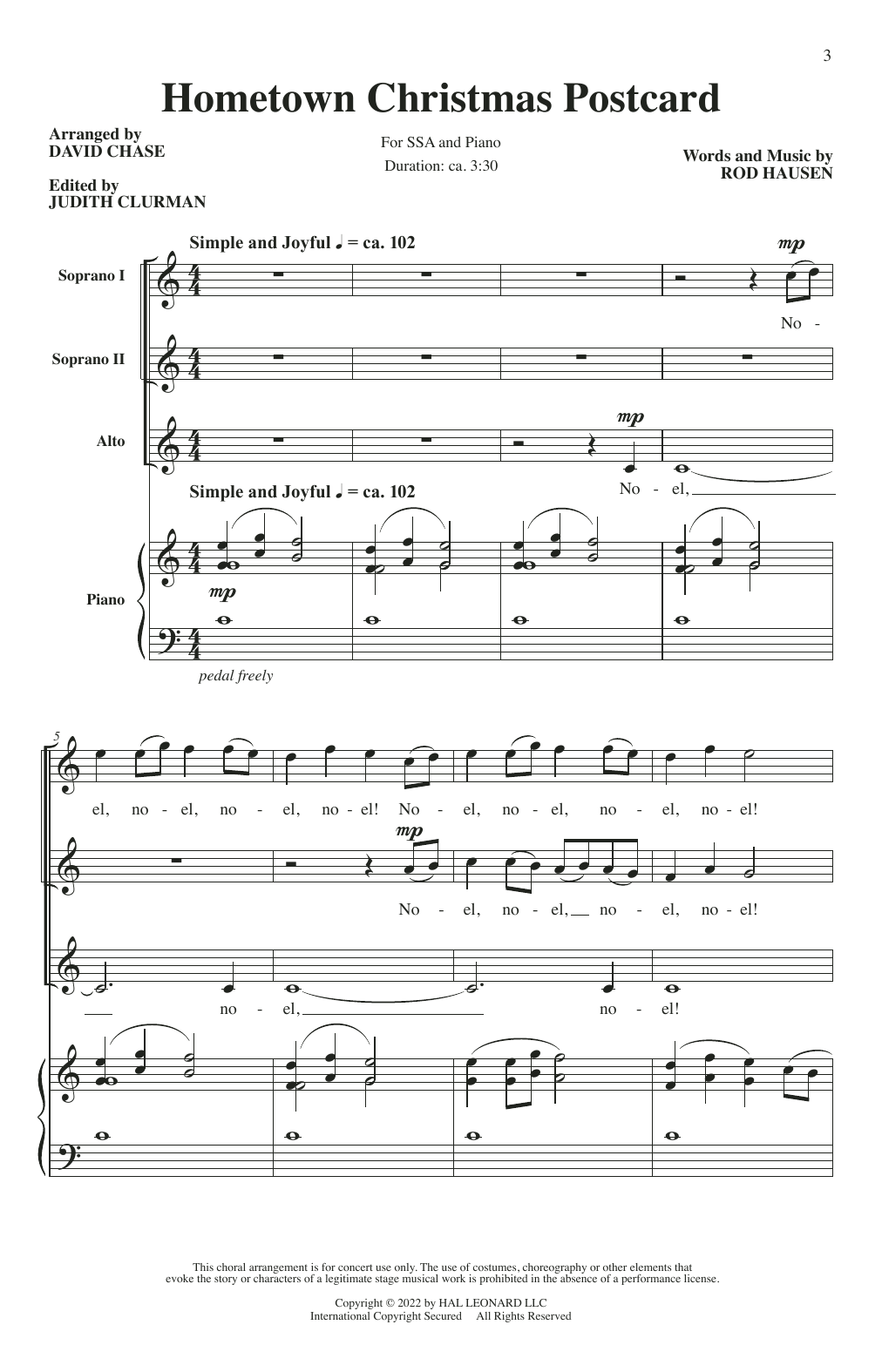 Rod Hausen A Hometown Christmas Postcard (arr. David Chase) sheet music notes and chords arranged for SSA Choir