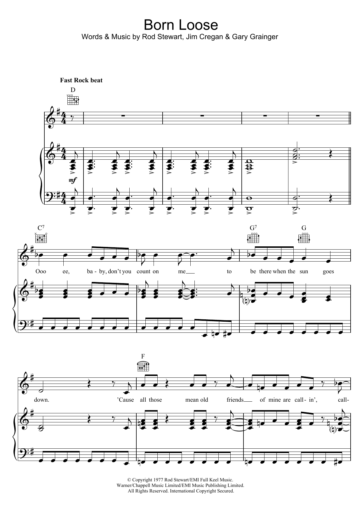 Rod Stewart Born Loose sheet music notes and chords arranged for Piano, Vocal & Guitar Chords