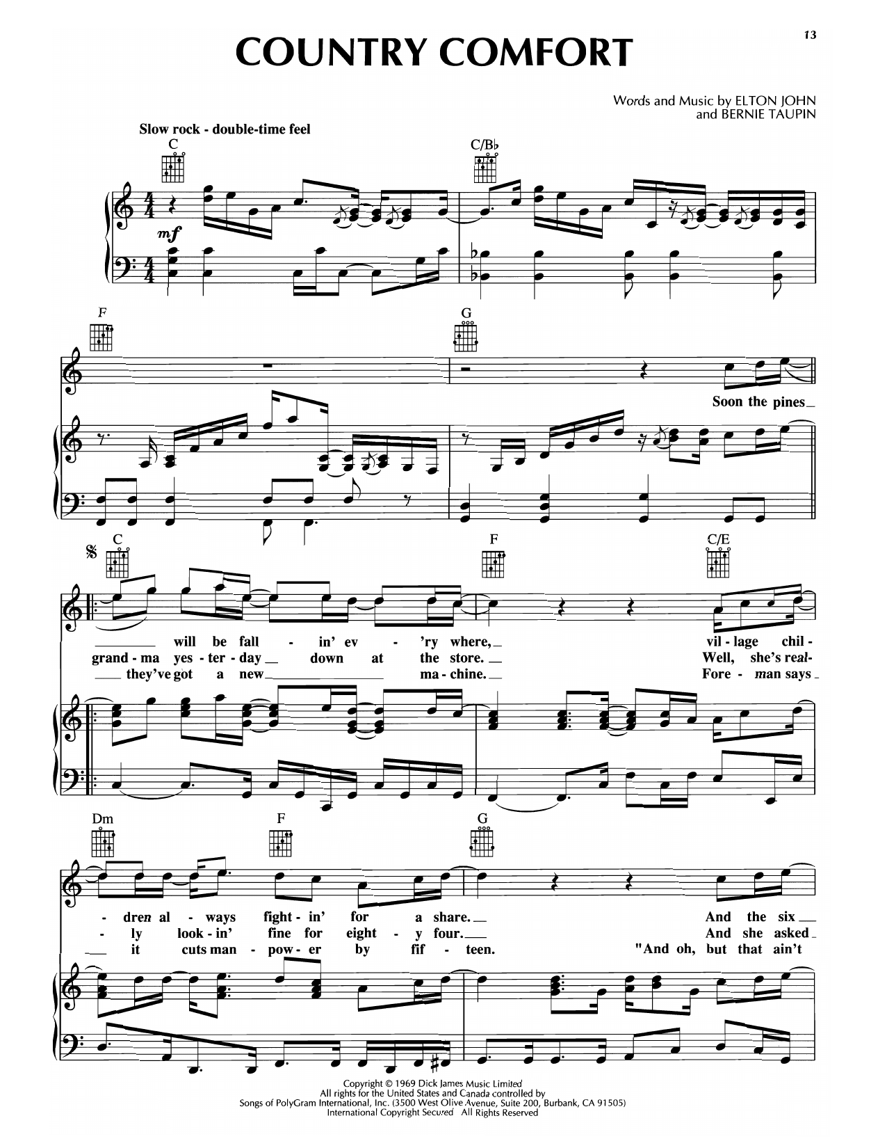 Rod Stewart Country Comfort sheet music notes and chords arranged for Piano, Vocal & Guitar Chords (Right-Hand Melody)