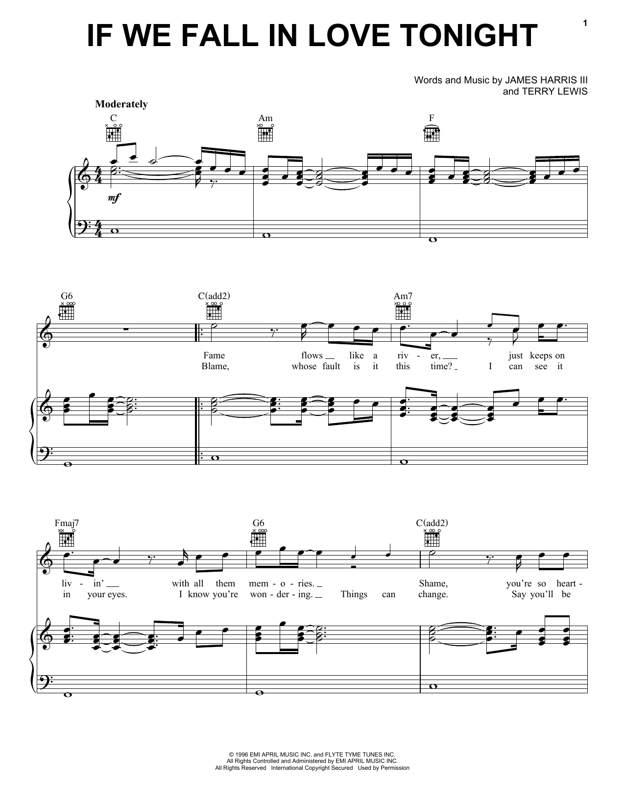 Rod Stewart If We Fall In Love Tonight sheet music notes and chords arranged for Piano, Vocal & Guitar Chords (Right-Hand Melody)