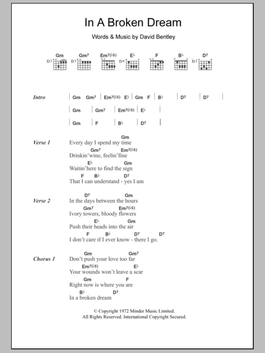 Rod Stewart In A Broken Dream sheet music notes and chords arranged for Guitar Chords/Lyrics