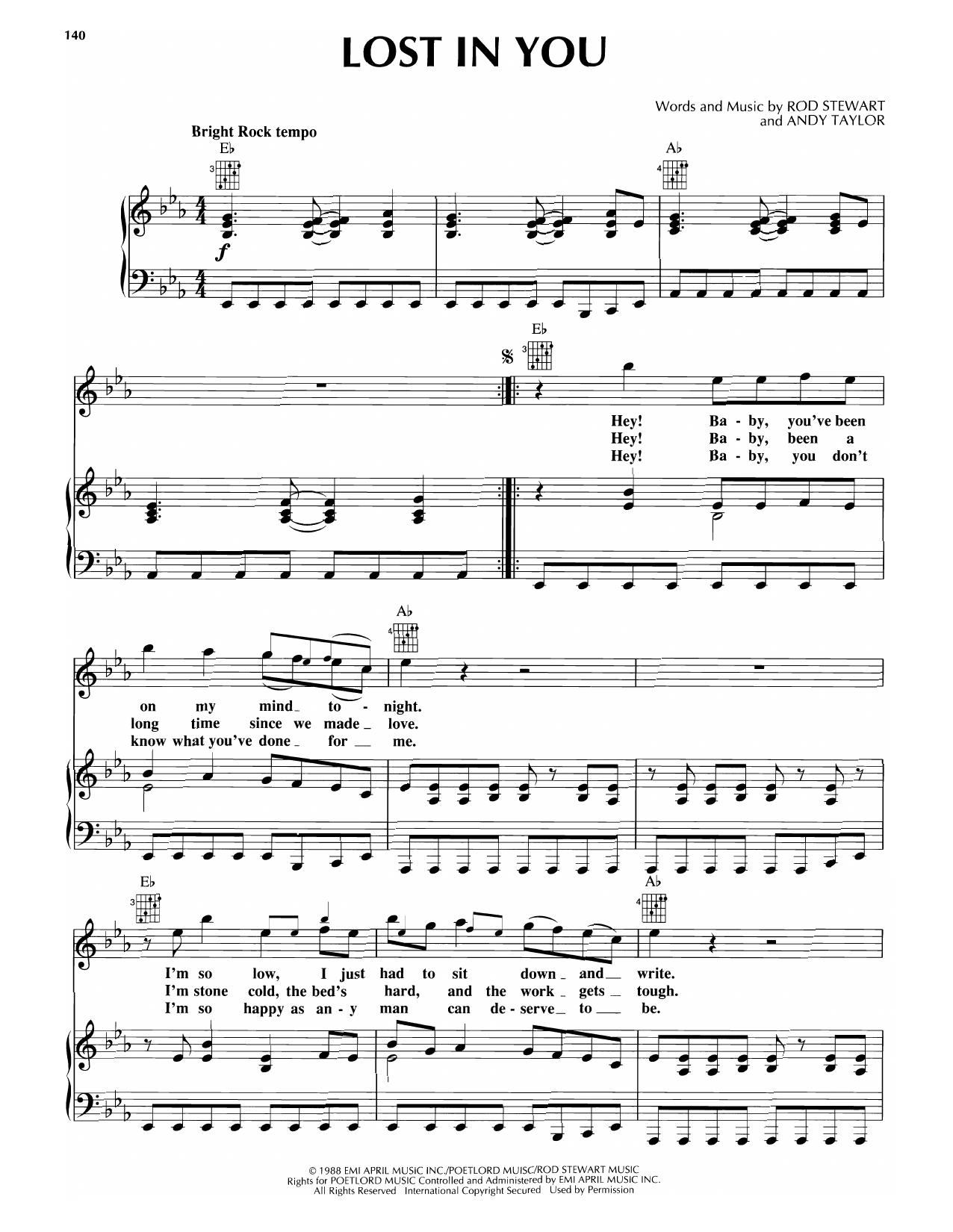 Rod Stewart Lost In You sheet music notes and chords arranged for Piano, Vocal & Guitar Chords (Right-Hand Melody)