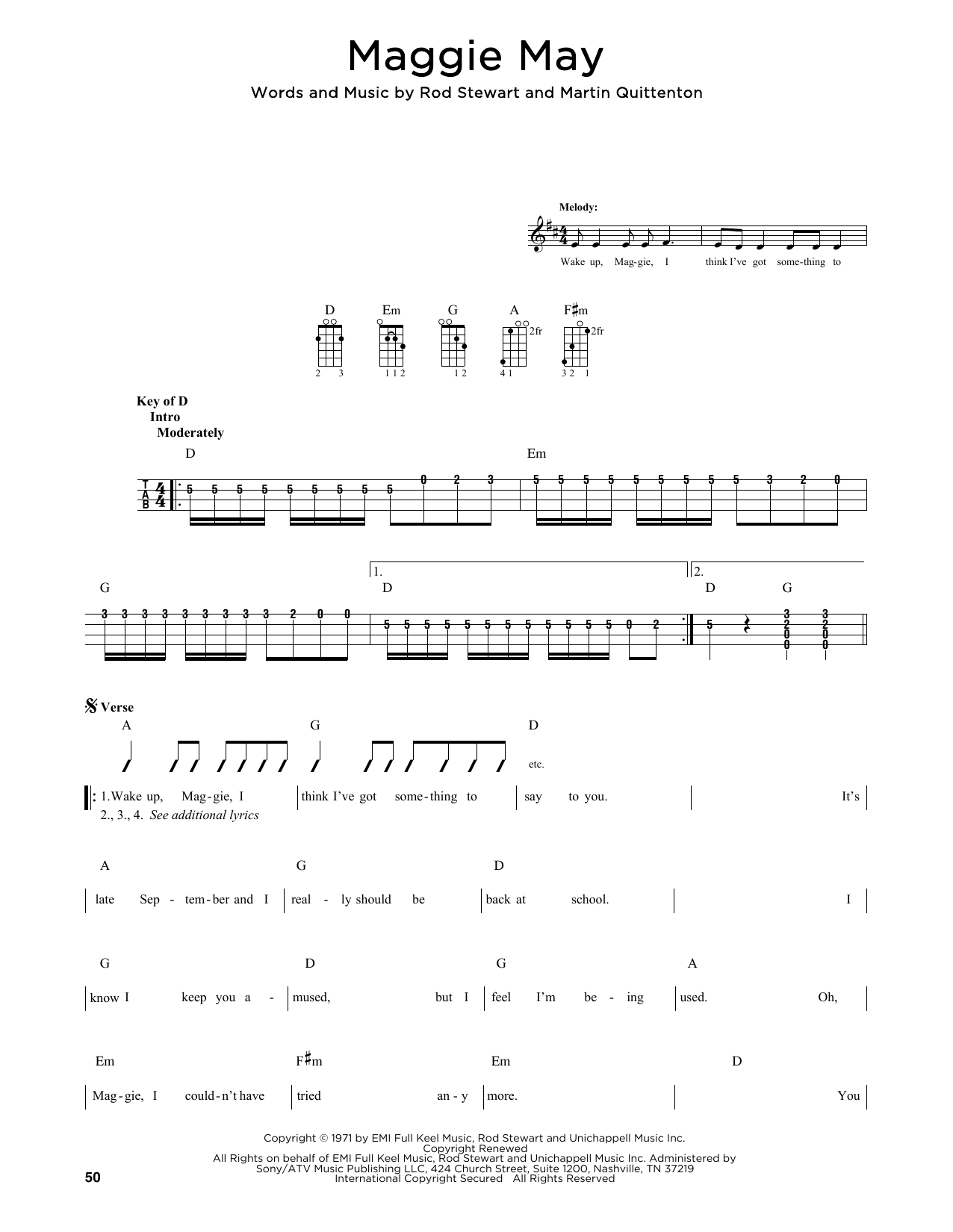 Rod Stewart Maggie May (arr. Fred Sokolow) sheet music notes and chords arranged for Mandolin