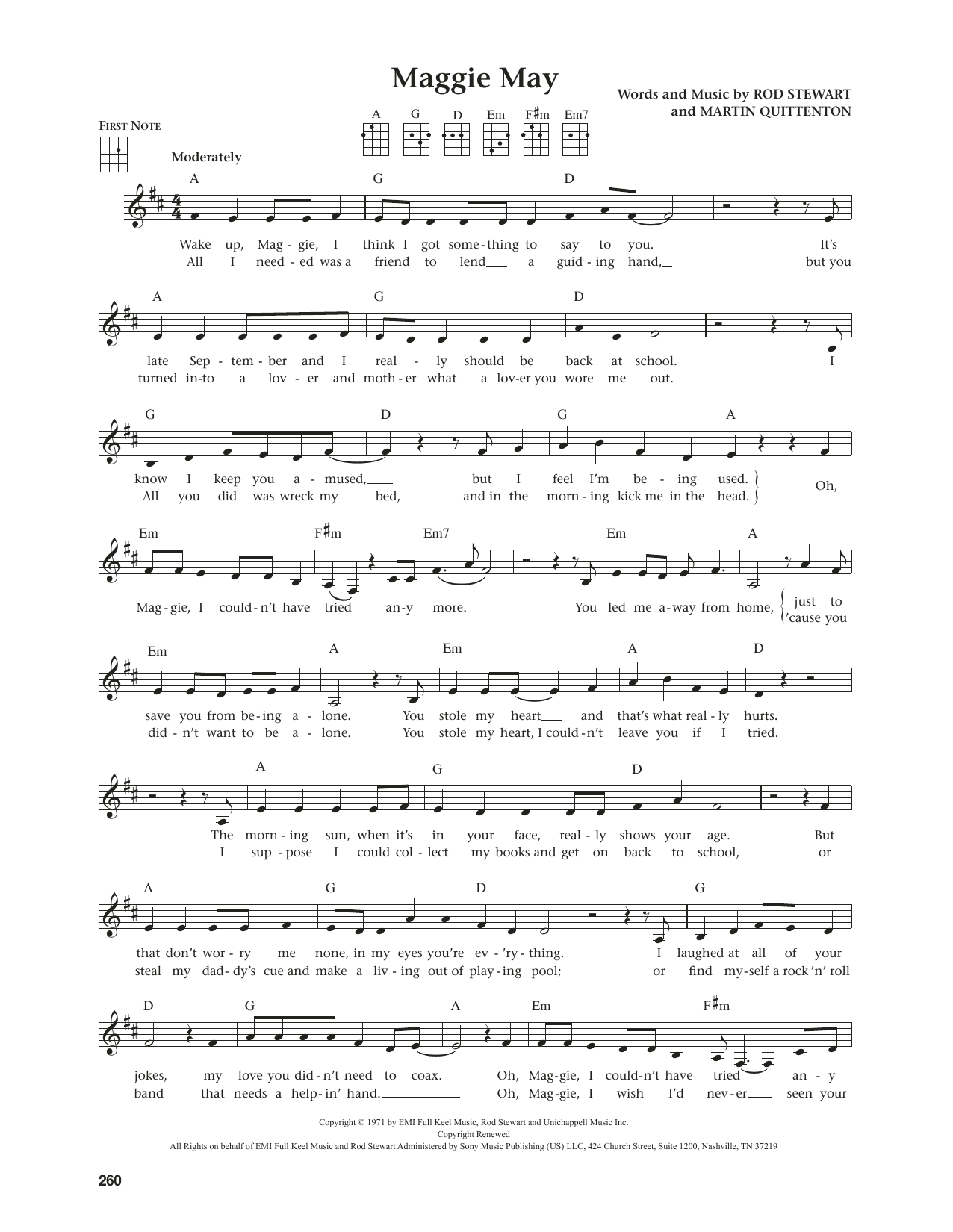 Rod Stewart Maggie May (from The Daily Ukulele) (arr. Jim Beloff) sheet music notes and chords arranged for Ukulele