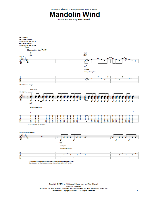 Rod Stewart Mandolin Wind sheet music notes and chords arranged for Guitar Tab