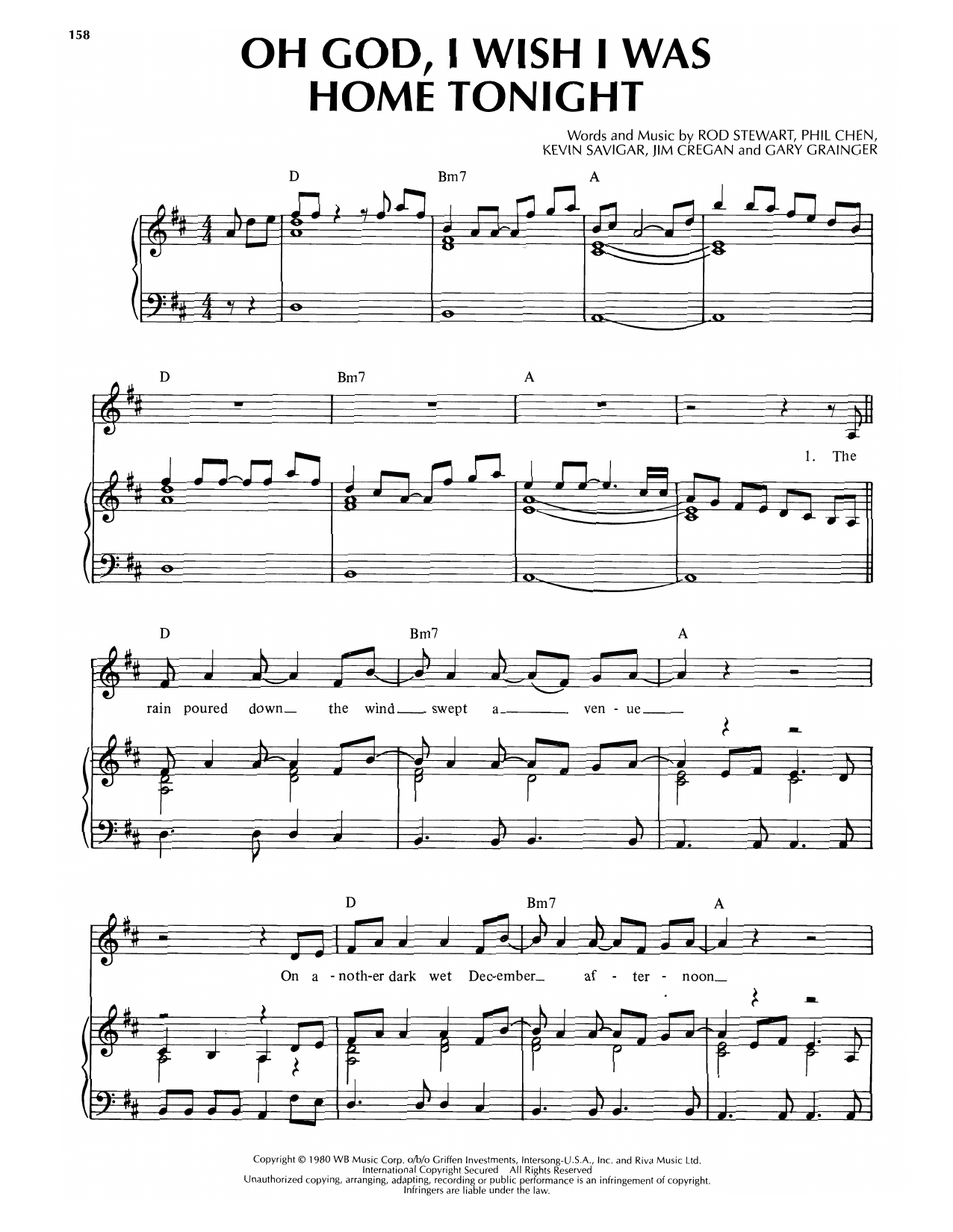 Rod Stewart Oh God, I Wish I Was Home Tonight sheet music notes and chords arranged for Piano, Vocal & Guitar Chords (Right-Hand Melody)