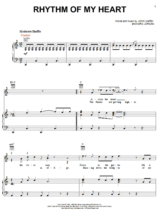 Rod Stewart Rhythm Of My Heart sheet music notes and chords arranged for Piano, Vocal & Guitar Chords (Right-Hand Melody)