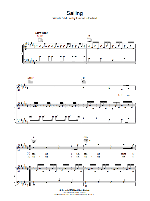 Rod Stewart Sailing sheet music notes and chords arranged for Piano Chords/Lyrics