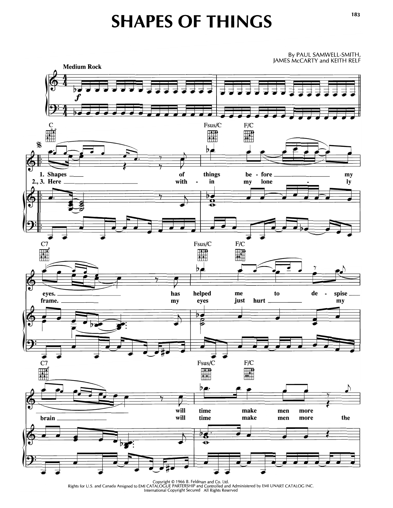 Rod Stewart Shapes Of Things sheet music notes and chords arranged for Piano, Vocal & Guitar Chords (Right-Hand Melody)