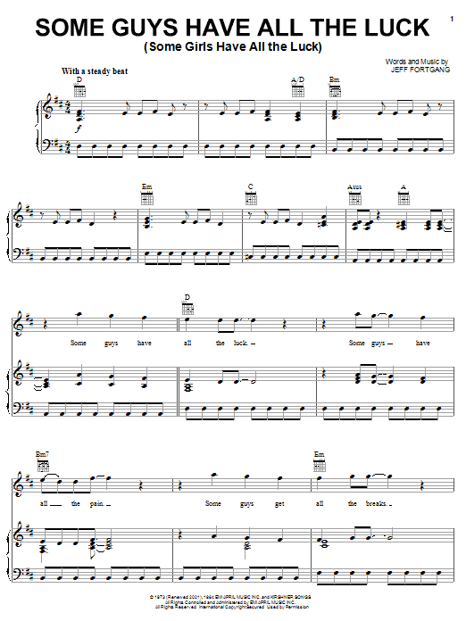 Rod Stewart Some Guys Have All The Luck (Some Girls Have All The Luck) sheet music notes and chords arranged for Piano, Vocal & Guitar Chords (Right-Hand Melody)