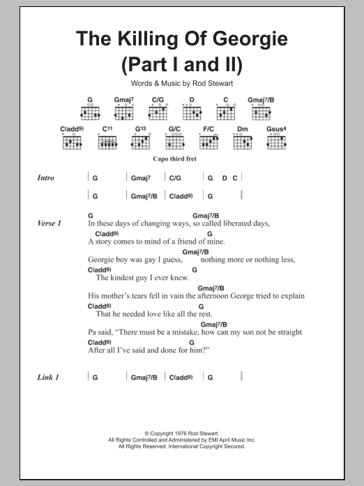 Rod Stewart The Killing Of Georgie (Part I and II) sheet music notes and chords arranged for Guitar Chords/Lyrics