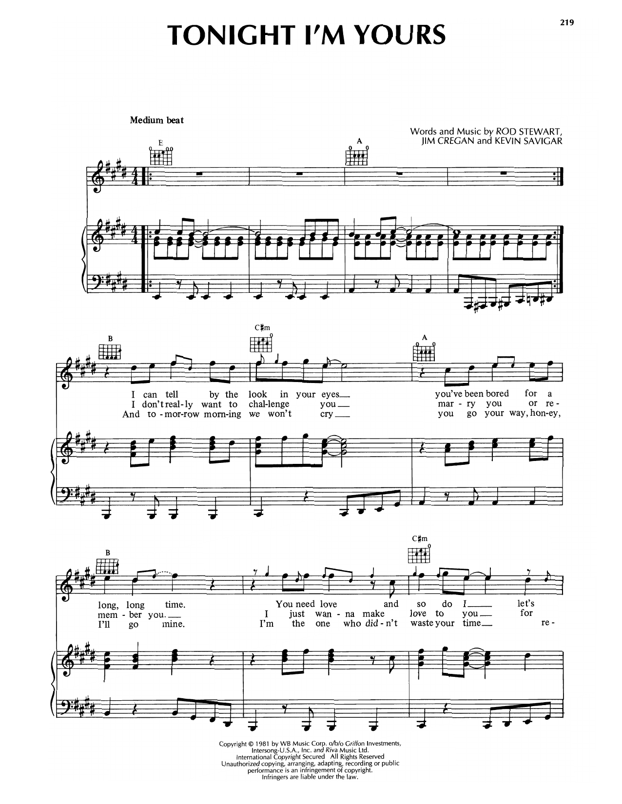Rod Stewart Tonight I'm Yours (Don't Hurt Me) sheet music notes and chords arranged for Easy Guitar Tab
