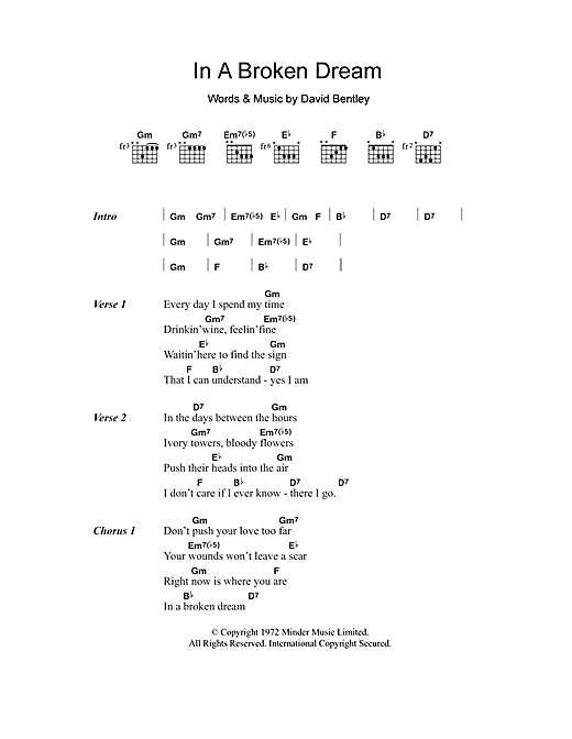 Rod Stewart In A Broken Dream sheet music notes and chords arranged for Piano, Vocal & Guitar Chords
