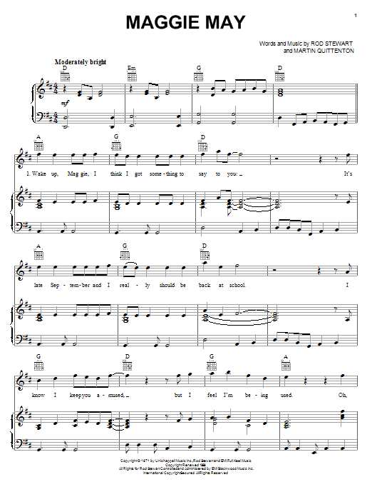 Rod Stewart Maggie May sheet music notes and chords arranged for Ukulele Chords/Lyrics