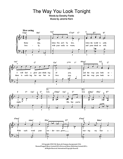 Rod Stewart The Way You Look Tonight sheet music notes and chords arranged for Beginner Piano