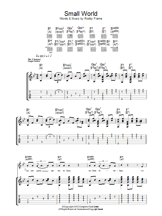 Roddy Frame Small World sheet music notes and chords arranged for Guitar Chords/Lyrics