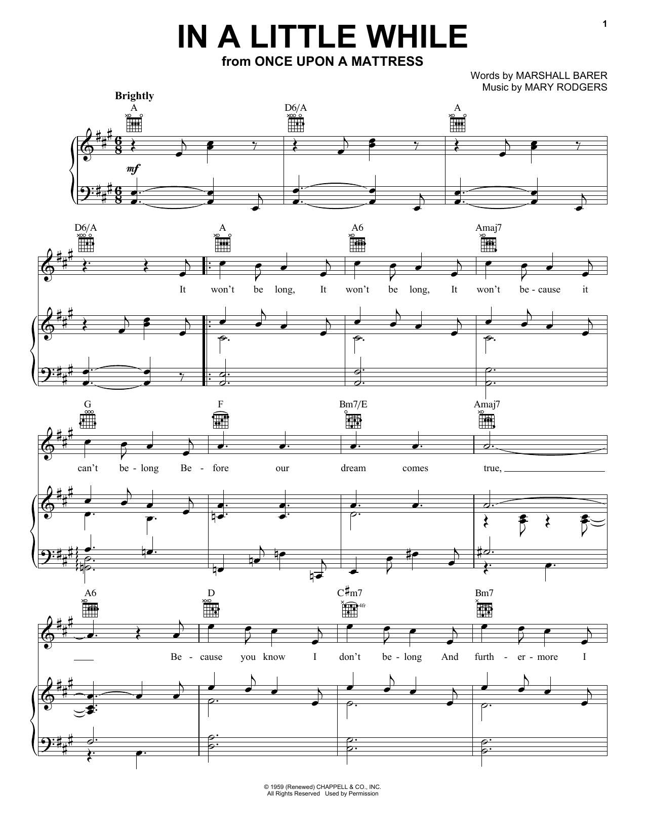 Rodgers & Barer In A Little While sheet music notes and chords arranged for Piano, Vocal & Guitar Chords (Right-Hand Melody)