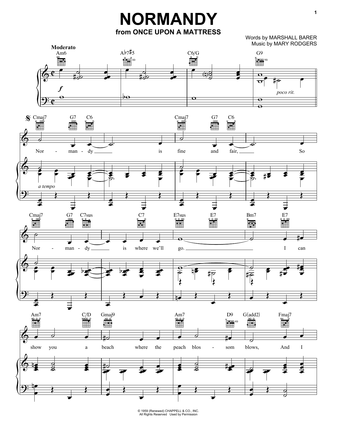 Rodgers & Barer Normandy sheet music notes and chords arranged for Piano, Vocal & Guitar Chords (Right-Hand Melody)