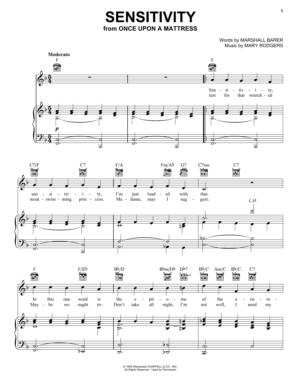 Rodgers & Barer Sensitivity sheet music notes and chords arranged for Piano, Vocal & Guitar Chords (Right-Hand Melody)