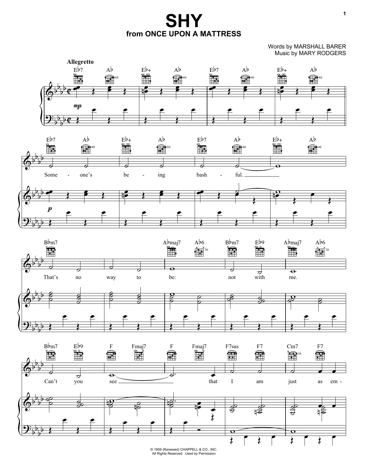 Rodgers & Barer Shy sheet music notes and chords arranged for Piano, Vocal & Guitar Chords (Right-Hand Melody)