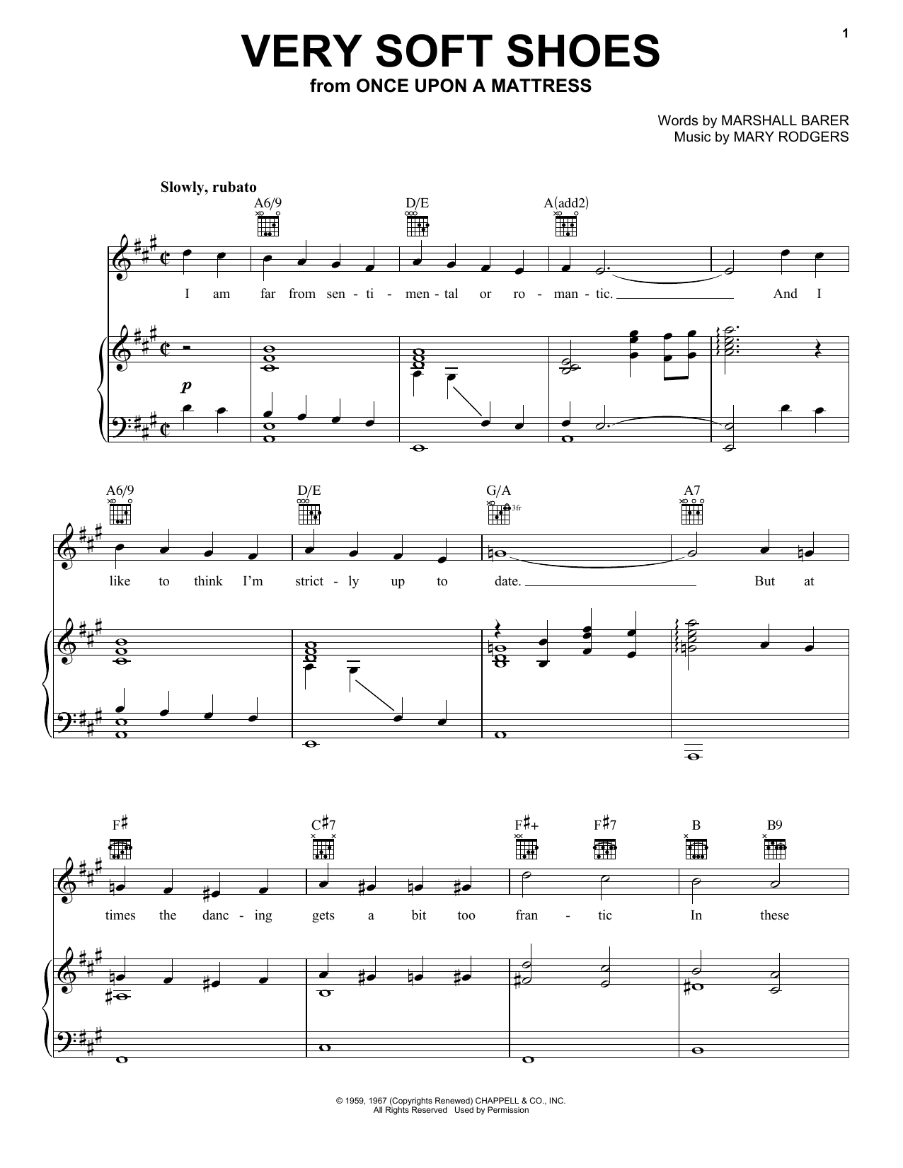 Rodgers & Barer Very Soft Shoes sheet music notes and chords arranged for Piano, Vocal & Guitar Chords (Right-Hand Melody)