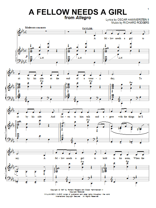Rodgers & Hammerstein A Fellow Needs A Girl sheet music notes and chords arranged for Lead Sheet / Fake Book