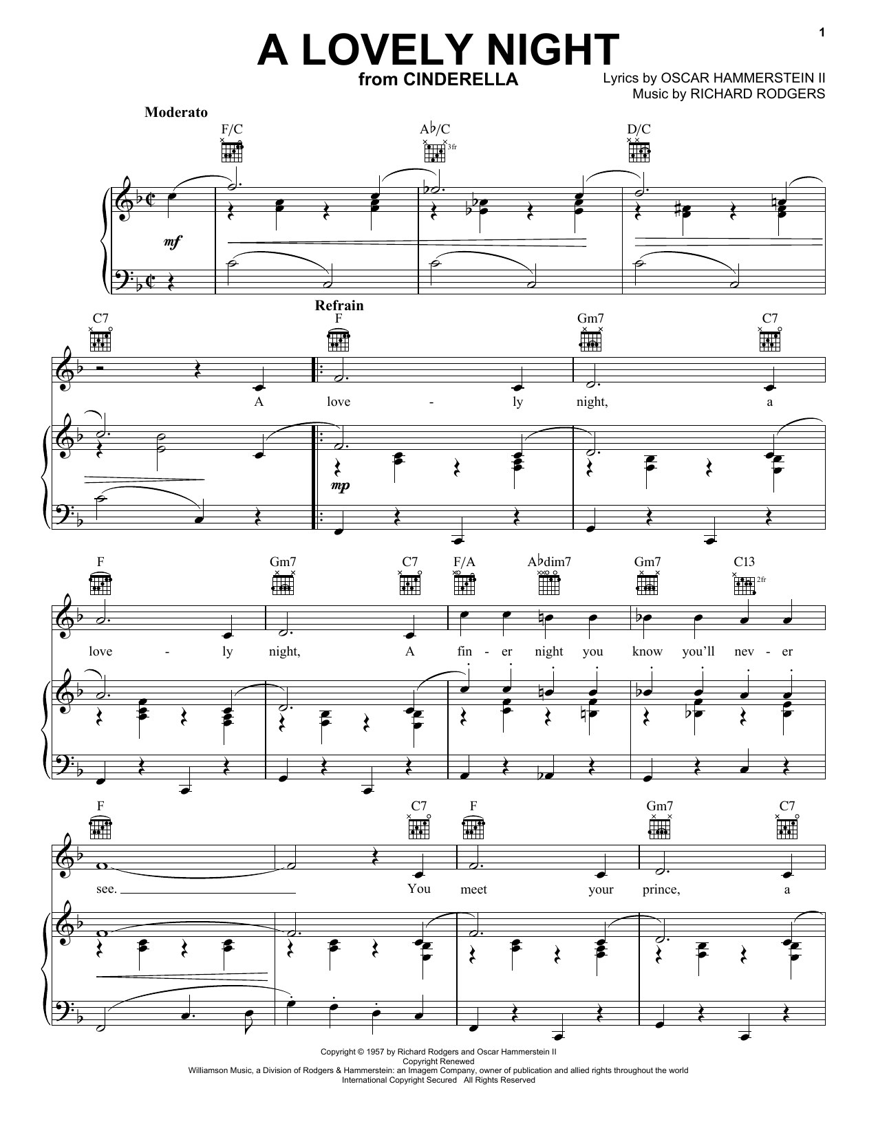 Rodgers & Hammerstein A Lovely Night (from Cinderella) sheet music notes and chords arranged for Lead Sheet / Fake Book
