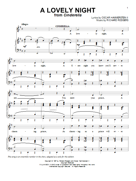 Rodgers & Hammerstein A Lovely Night sheet music notes and chords arranged for Piano & Vocal