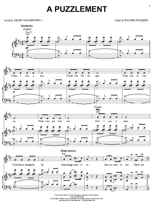 Rodgers & Hammerstein A Puzzlement sheet music notes and chords arranged for Easy Piano