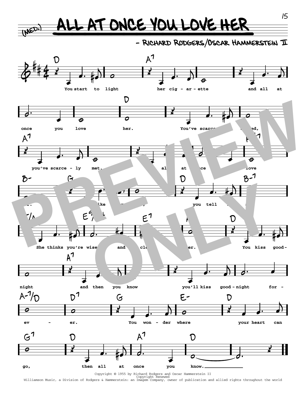 Rodgers & Hammerstein All At Once You Love Her (Low Voice) sheet music notes and chords arranged for Real Book – Melody, Lyrics & Chords