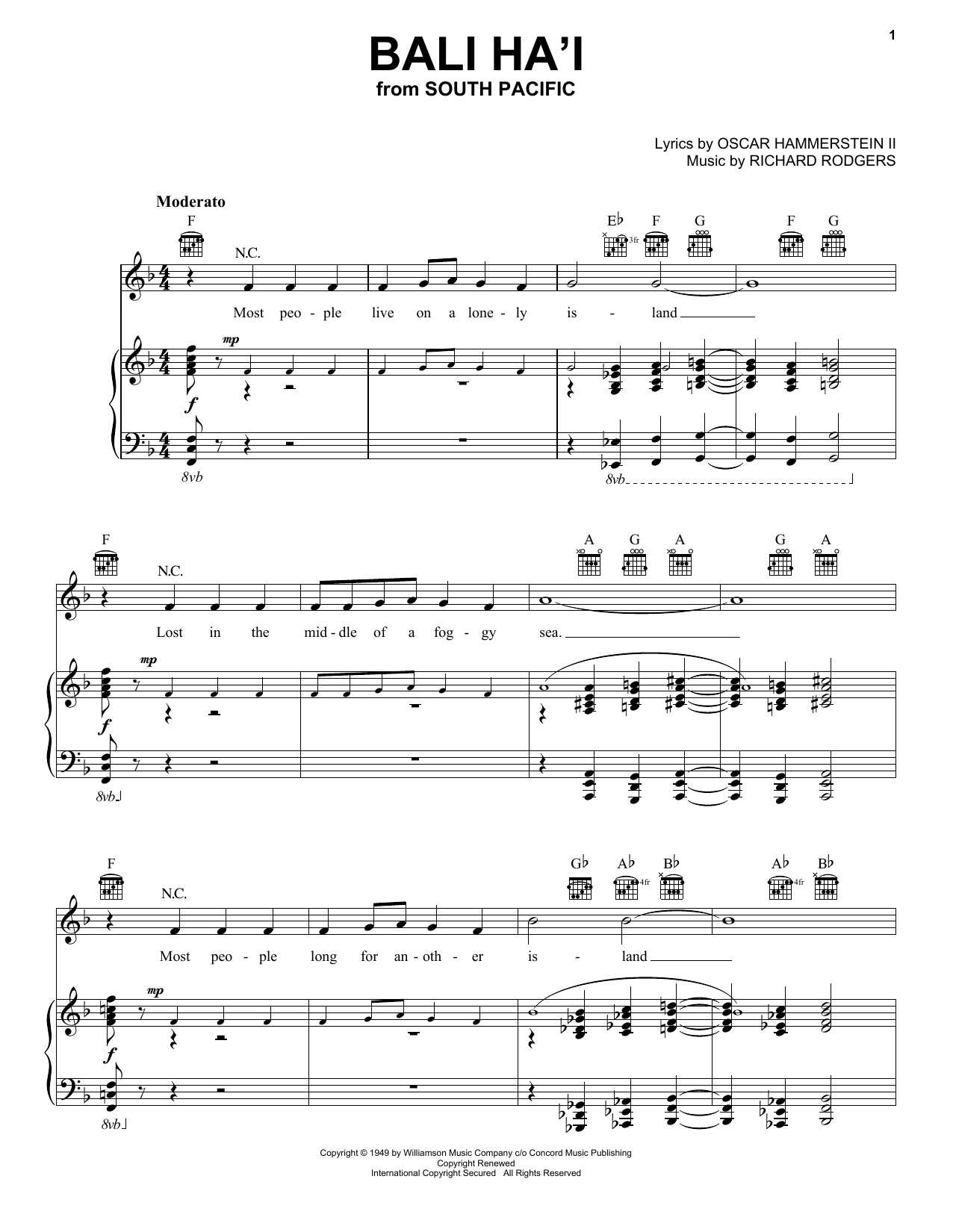 Rodgers & Hammerstein Bali Ha'i sheet music notes and chords arranged for Clarinet Solo