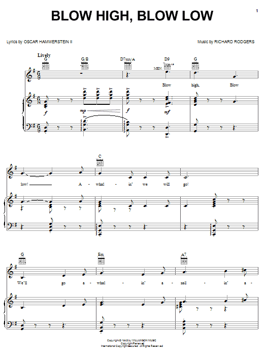 Rodgers & Hammerstein Blow High, Blow Low sheet music notes and chords arranged for Piano, Vocal & Guitar Chords (Right-Hand Melody)