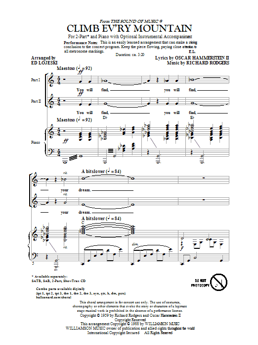 Rodgers & Hammerstein Climb Ev'ry Mountain (from The Sound Of Music) (arr. Ed Lojeski) sheet music notes and chords arranged for SAB Choir
