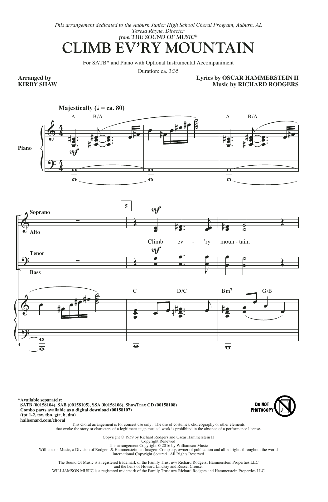 Rodgers & Hammerstein Climb Ev'ry Mountain (from The Sound of Music) (arr. Kirby Shaw) sheet music notes and chords arranged for SATB Choir