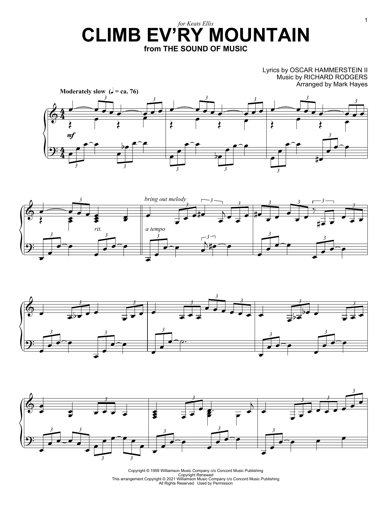 Rodgers & Hammerstein Climb Ev'ry Mountain (from The Sound Of Music) (arr. Mark Hayes) sheet music notes and chords arranged for Piano Solo