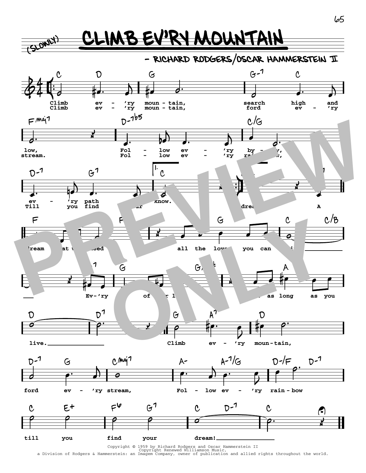 Rodgers & Hammerstein Climb Ev'ry Mountain (from The Sound Of Music) (High Voice) sheet music notes and chords arranged for Real Book – Melody, Lyrics & Chords