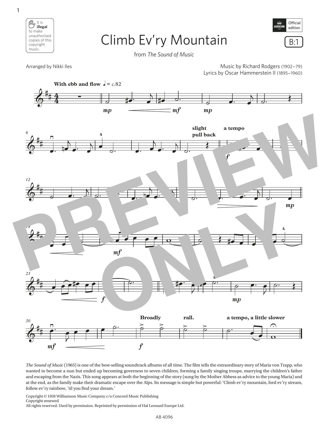 Rodgers & Hammerstein Climb Ev'ry Mountain (Grade 2, B1, from the ABRSM Violin Syllabus from 2024) sheet music notes and chords arranged for Violin Solo
