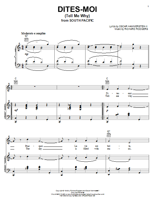 Rodgers & Hammerstein Dites-Moi (Tell Me Why) sheet music notes and chords arranged for Piano & Vocal