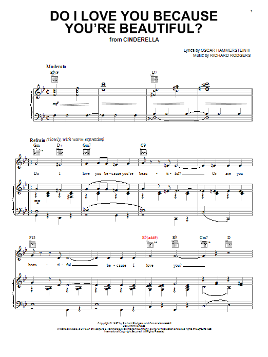 Rodgers & Hammerstein Do I Love You Because You're Beautiful? (from Cinderella) sheet music notes and chords arranged for Piano Duet