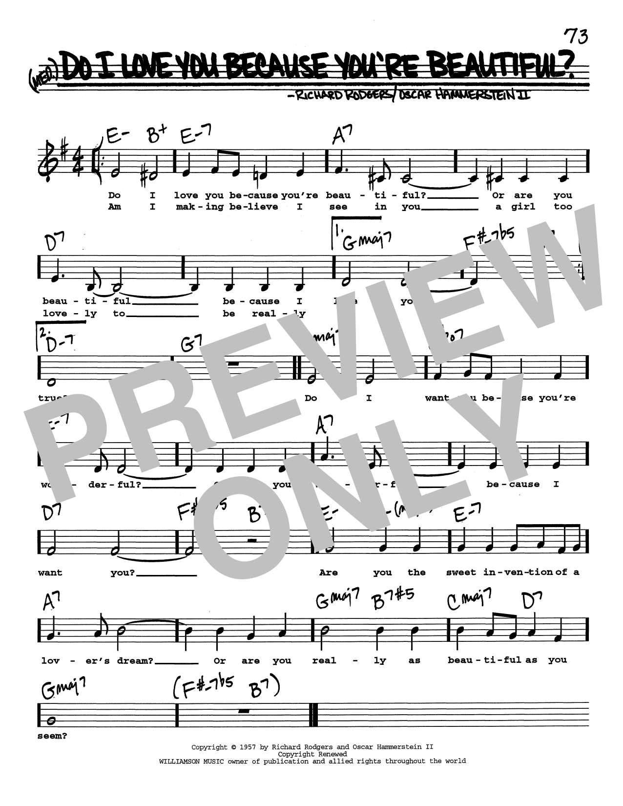Rodgers & Hammerstein Do I Love You Because You're Beautiful? (Low Voice) sheet music notes and chords arranged for Real Book – Melody, Lyrics & Chords
