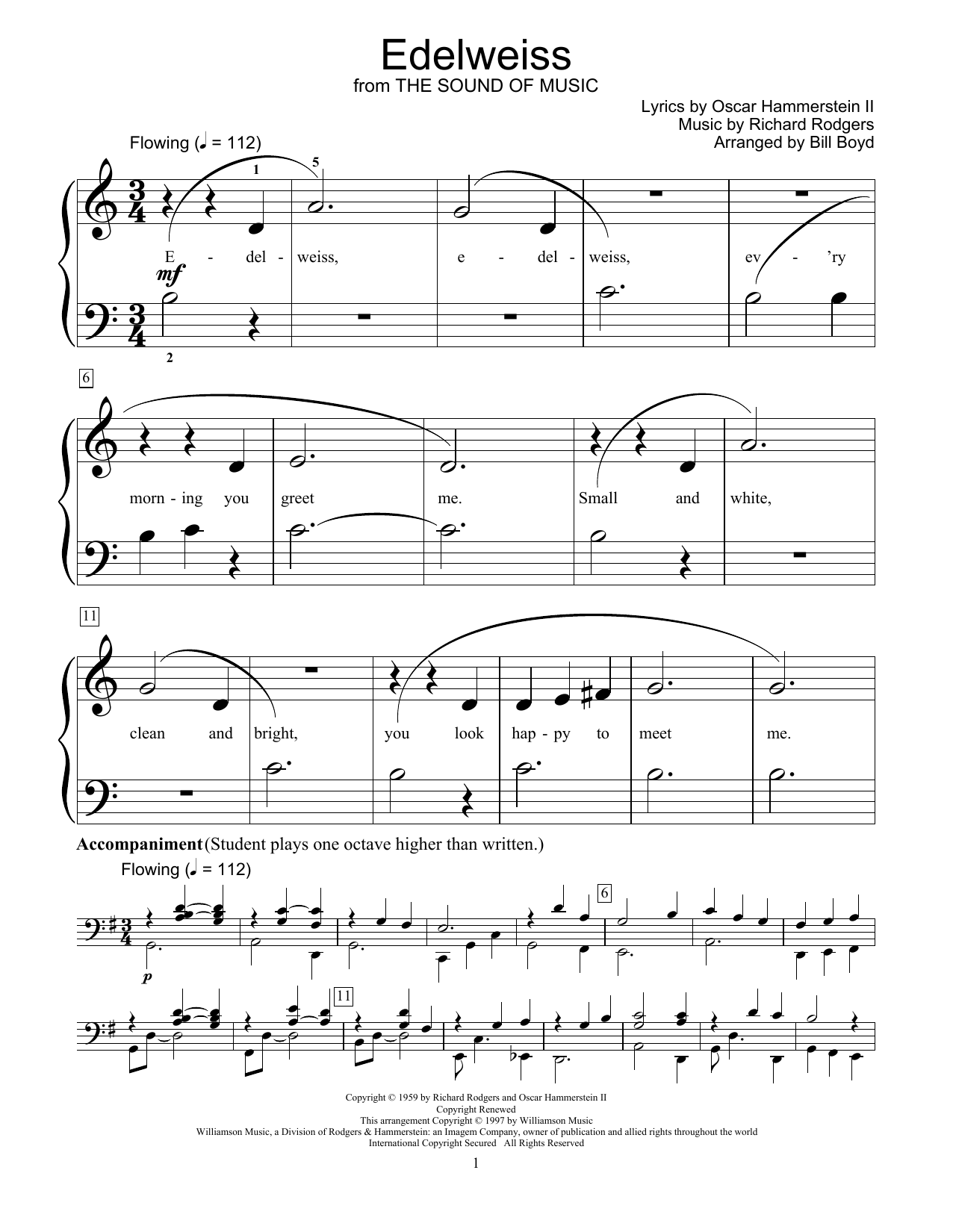 Rodgers & Hammerstein Edelweiss (from The Sound Of Music) (arr. Bill Boyd) sheet music notes and chords arranged for Educational Piano