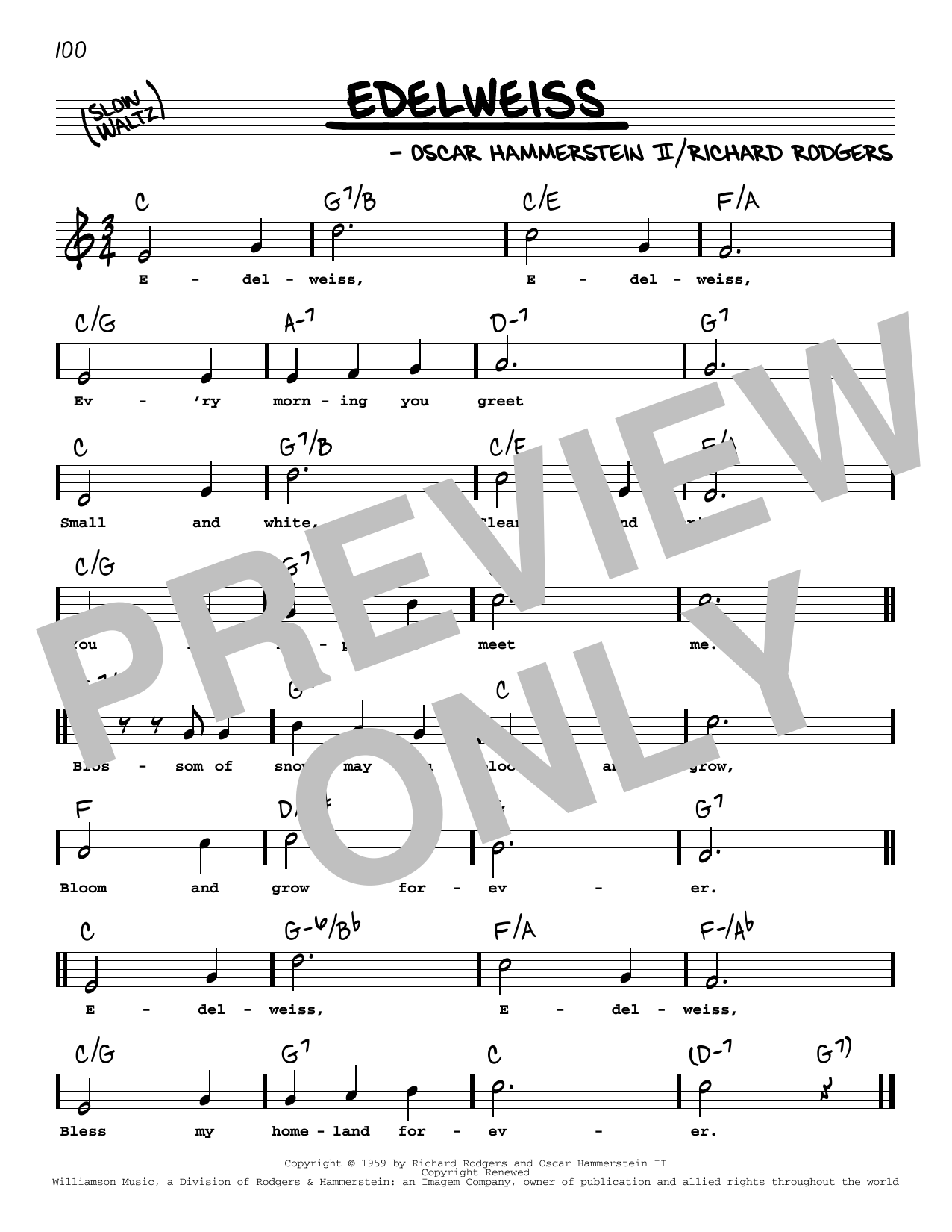 Rodgers & Hammerstein Edelweiss (from The Sound Of Music) (High Voice) sheet music notes and chords arranged for Real Book – Melody, Lyrics & Chords