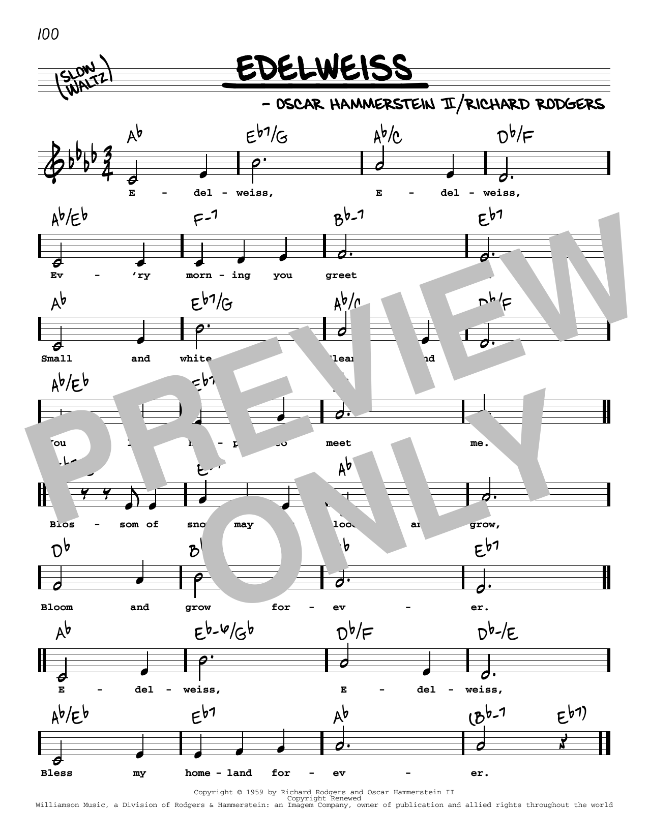Rodgers & Hammerstein Edelweiss (from The Sound Of Music) (Low Voice) sheet music notes and chords arranged for Real Book – Melody, Lyrics & Chords
