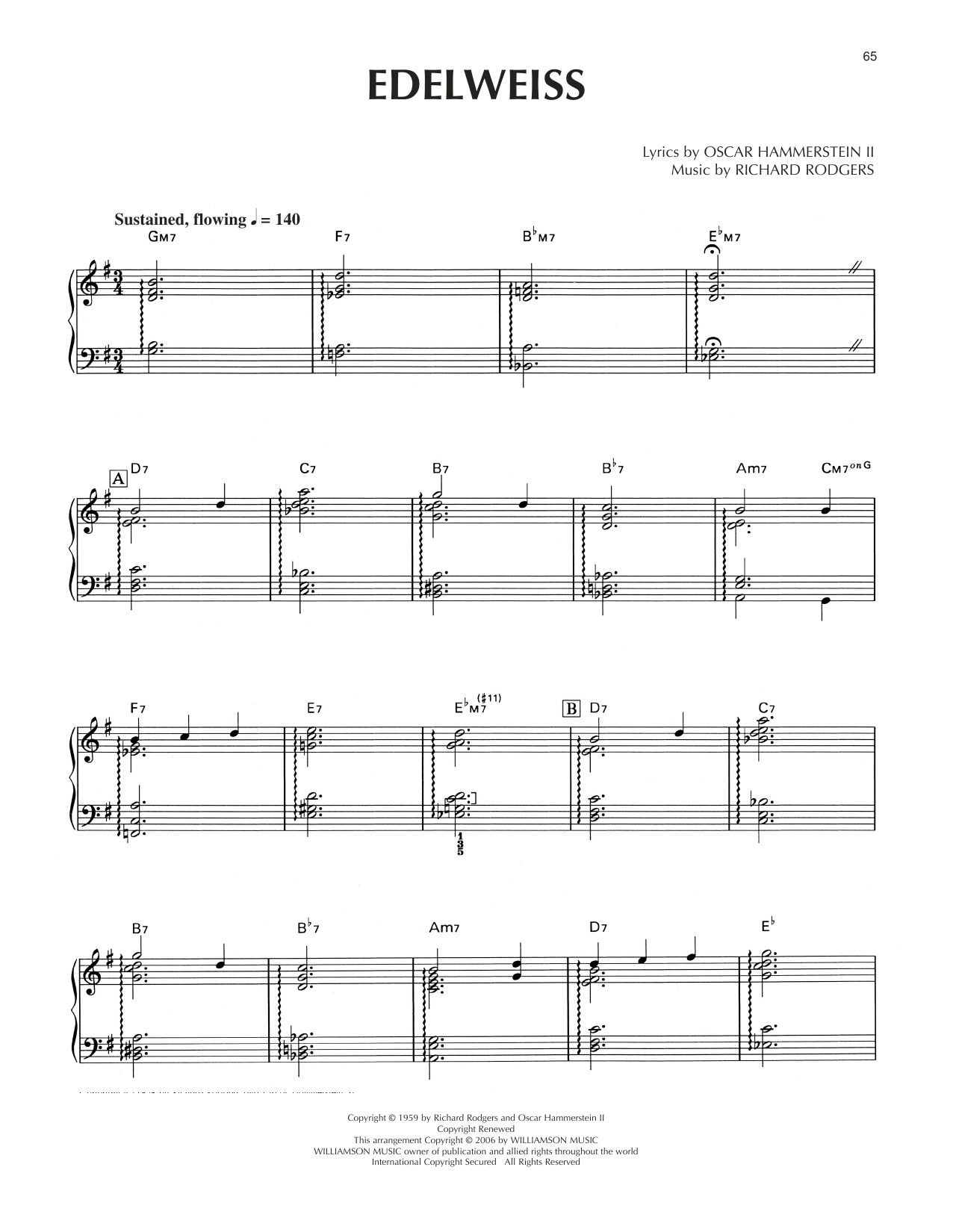 Rodgers & Hammerstein Edelweiss [Jazz version] (from The Sound Of Music) sheet music notes and chords arranged for Piano Solo