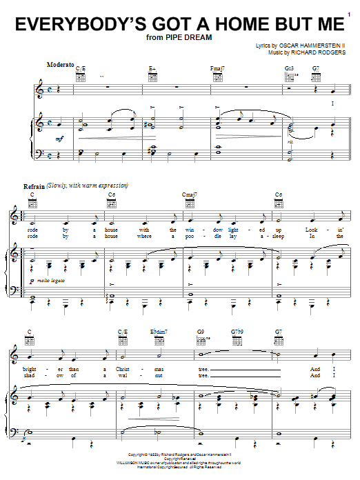 Rodgers & Hammerstein Everybody's Got A Home But Me sheet music notes and chords arranged for Piano, Vocal & Guitar Chords (Right-Hand Melody)