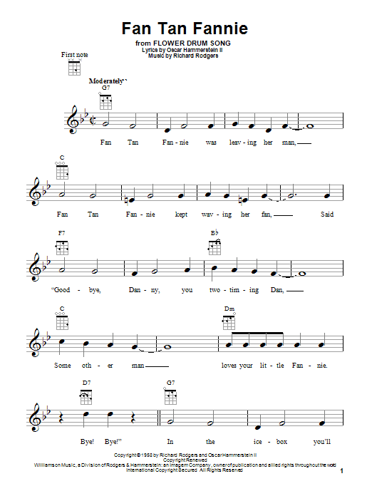 Rodgers & Hammerstein Fan Tan Fannie sheet music notes and chords arranged for Ukulele