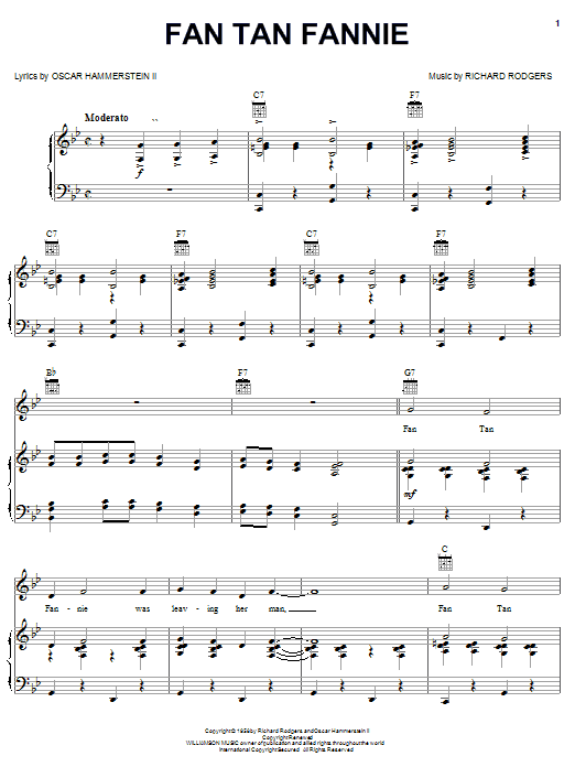Rodgers & Hammerstein Fan Tan Fanny sheet music notes and chords arranged for Piano, Vocal & Guitar Chords (Right-Hand Melody)