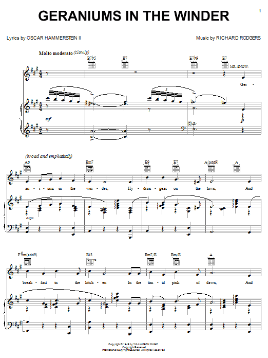 Rodgers & Hammerstein Geraniums In The Winder sheet music notes and chords arranged for Piano, Vocal & Guitar Chords (Right-Hand Melody)