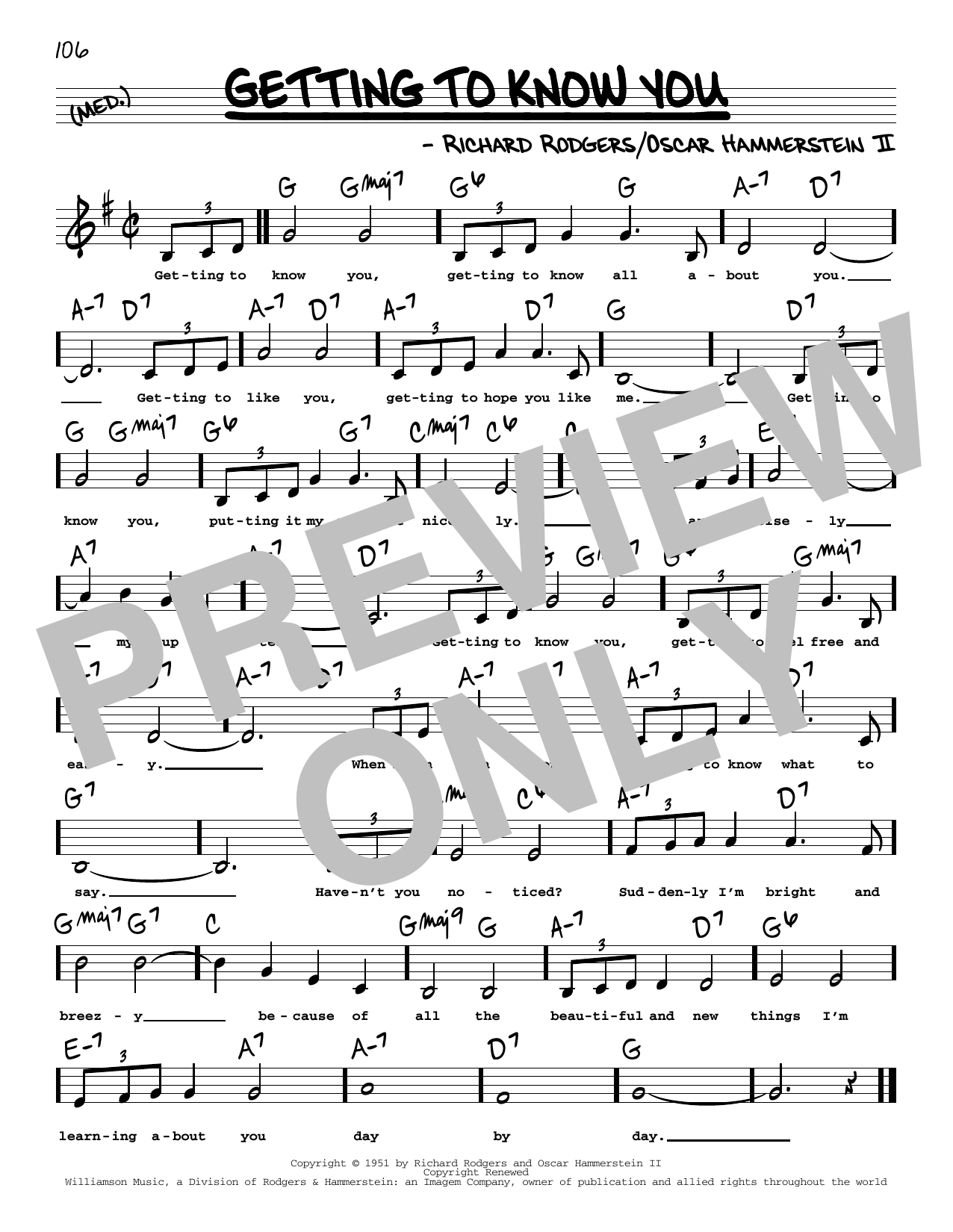 Rodgers & Hammerstein Getting To Know You (Low Voice) sheet music notes and chords arranged for Real Book – Melody, Lyrics & Chords